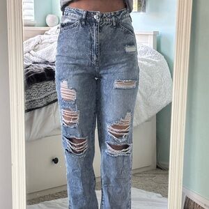 High Rise Distressed Blue Jeans